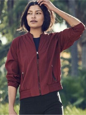 Athleta Rust Zip-Front Bomber Jacket